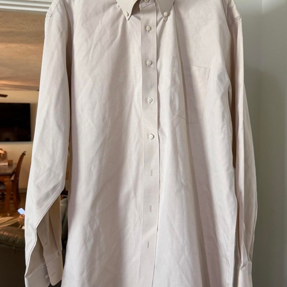 Nordstrom Traditional Fit Button-Down Shirt Cream Beige 17.5/36 Sailboat 00095